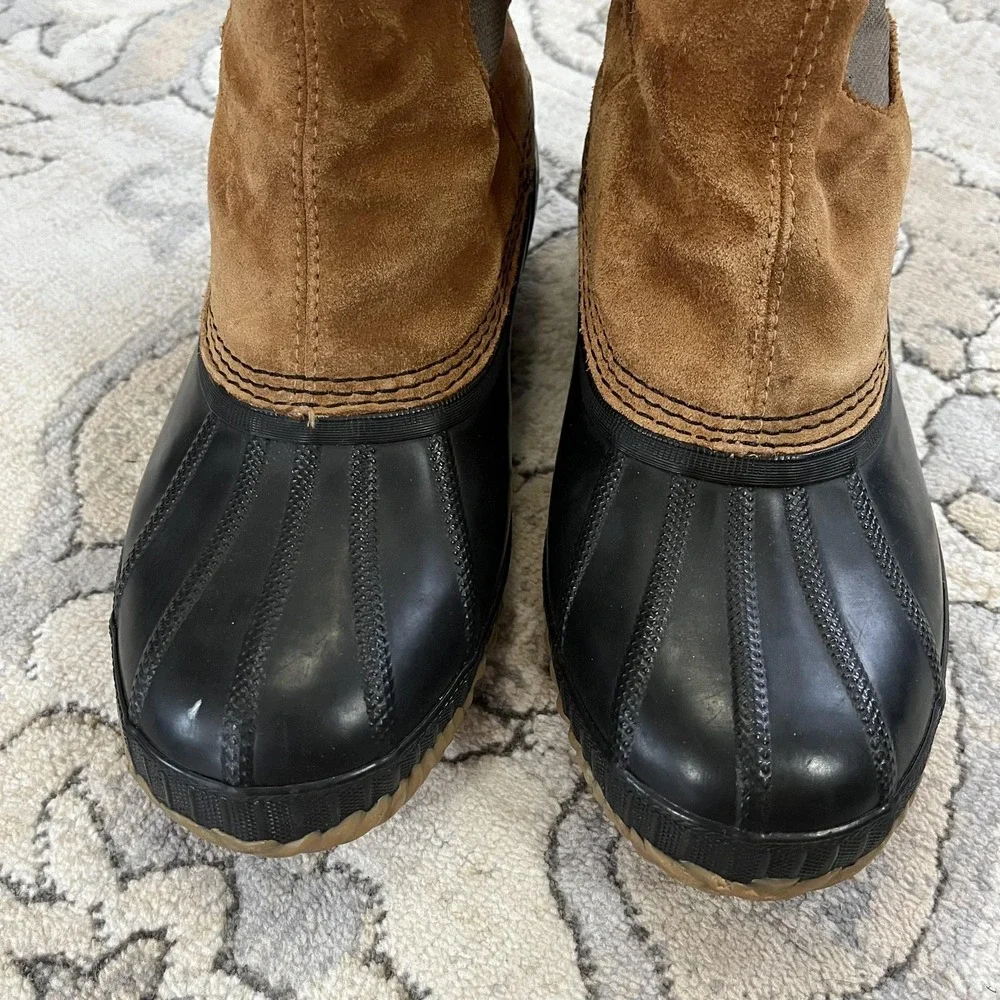 Sorel Snow Boots Mens Size 7 Brown Suede Waterproof‎ Duck Ankle Pull On Lined